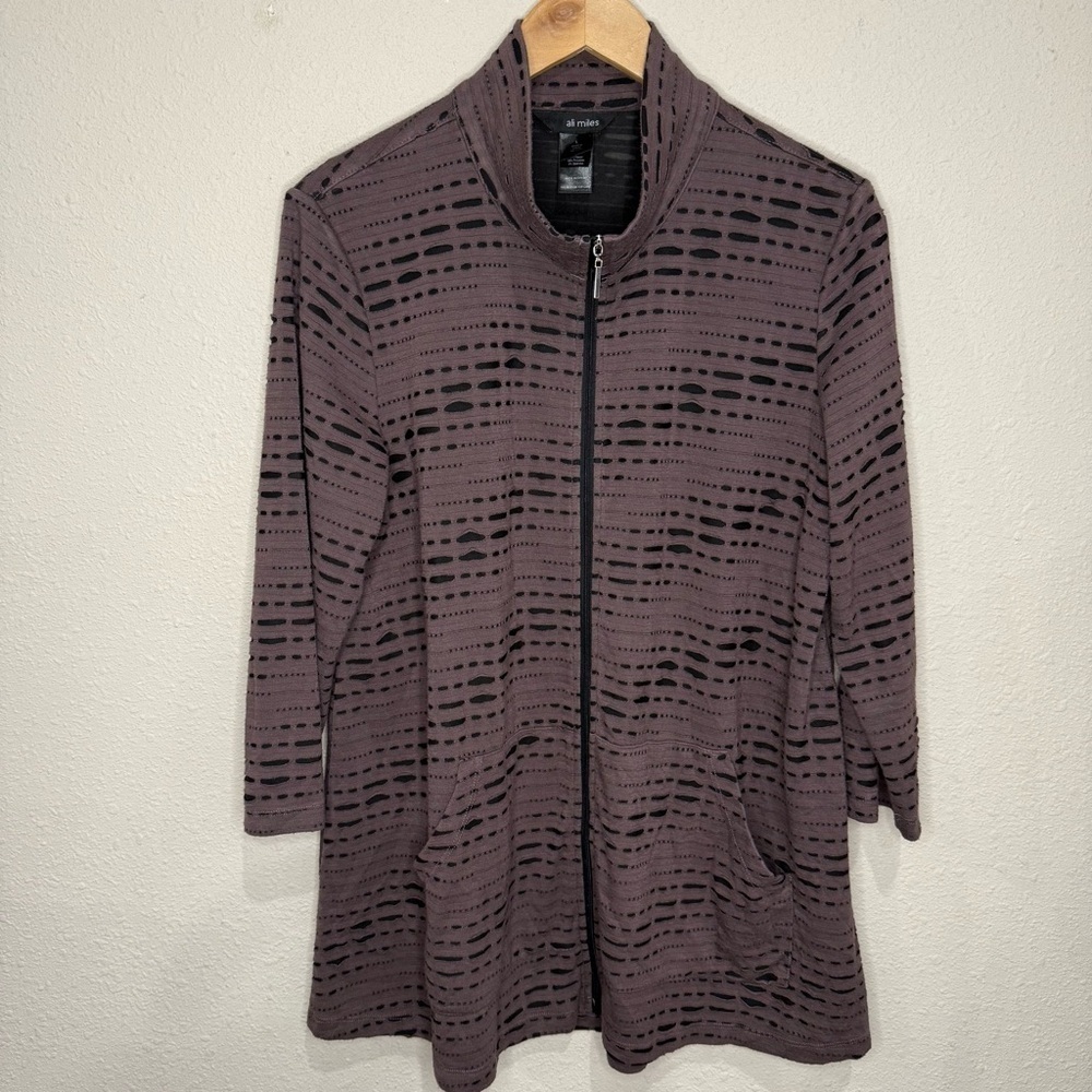Ali Miles Burnout Jacket Full Zip Front Black & Brown Women’s Size Large